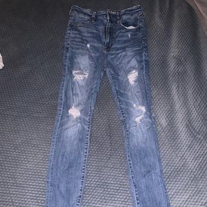 American Eagle distressed highest rise jegging size 8 x-long blue jeans